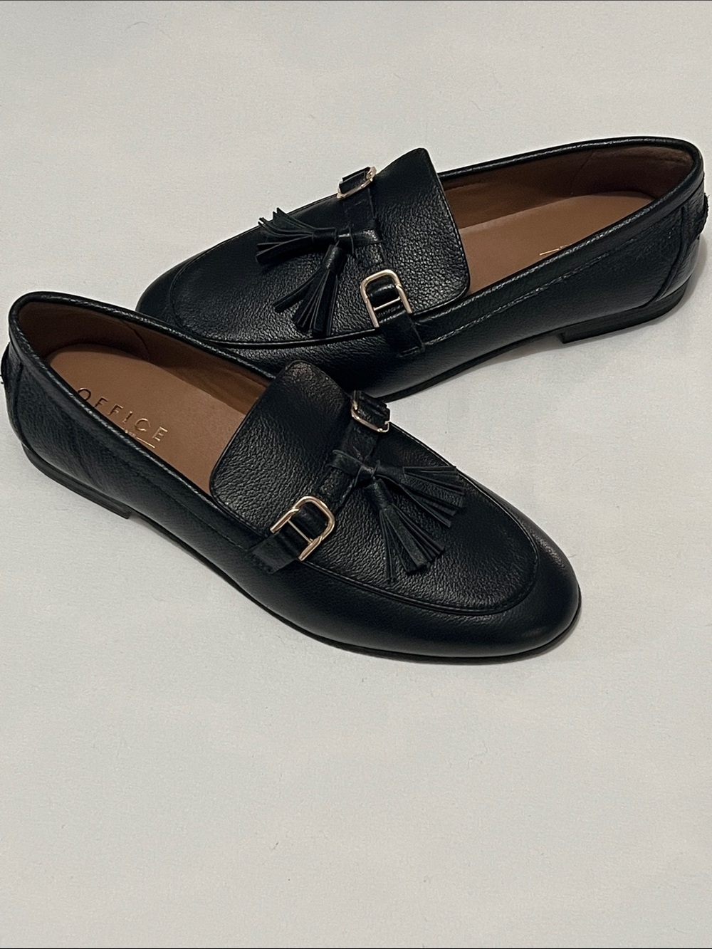 Office Black Leather Tassel Loafers